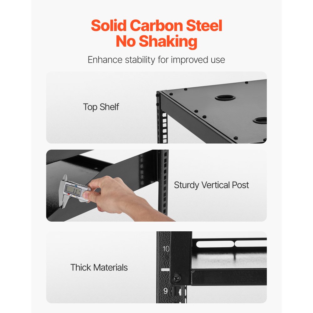 VEVOR 12U Open Frame Network Rack, 585 mm Depth, Wall Mounted or Floor Standing Server Rack, Heavy Duty 4 Post, with Vented Shelves & Mounting Hardware, Holds All Your Networking IT Equipment AV Gear