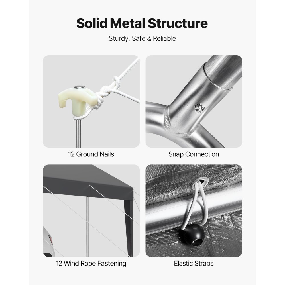 VEVOR Toldo Exterior para Coche 3,05 x 6,09 x 2,87 m Cochera Portátil Galvanizado Resistente, Resistente a los Rayos UV y al Agua Cobertizo de Almacenamiento para Coche, Barco, Motocicleta, Gris