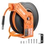 VEVOR Carrete de Manguera de Aire Retráctil 4 Piezas Manguera de Aire Híbrida 3/8" 15,24 m Máxima 300 PSI Carrete de Brazo Único Resistente para Montaje en Techo o Pared Soporte Giratorio de 180°
