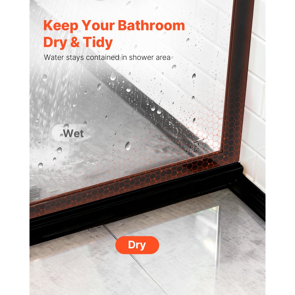 VEVOR Mampara de Ducha Fija 86,4 x 187 cm, Elegancia Contemporánea, con Marco, Diseño Impermeable para Un Baño Seco, Vidrio Templado Transparente de 8 mm de Grosor, con Junta Inferior y Herrajes