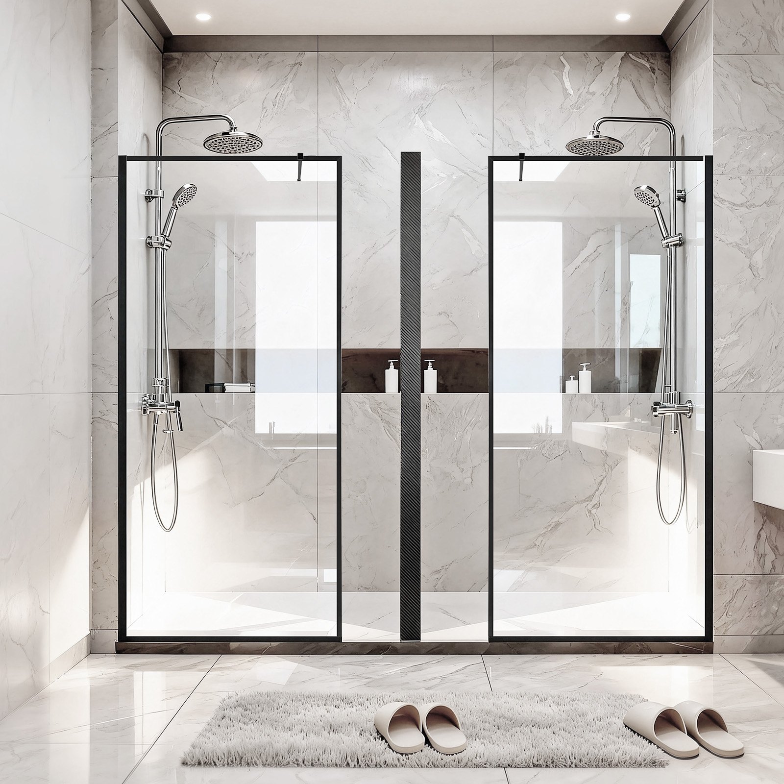 VEVOR Mampara de Ducha Fija 86,4 x 187 cm, Elegancia Contemporánea, con Marco, Diseño Impermeable para Un Baño Seco, Vidrio Templado Transparente de 8 mm de Grosor, con Junta Inferior y Herrajes