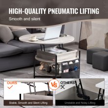 VEVOR Mesa de Centro Elevable Mesa de Café Redonda 900mm para Salón Gris Oscuro