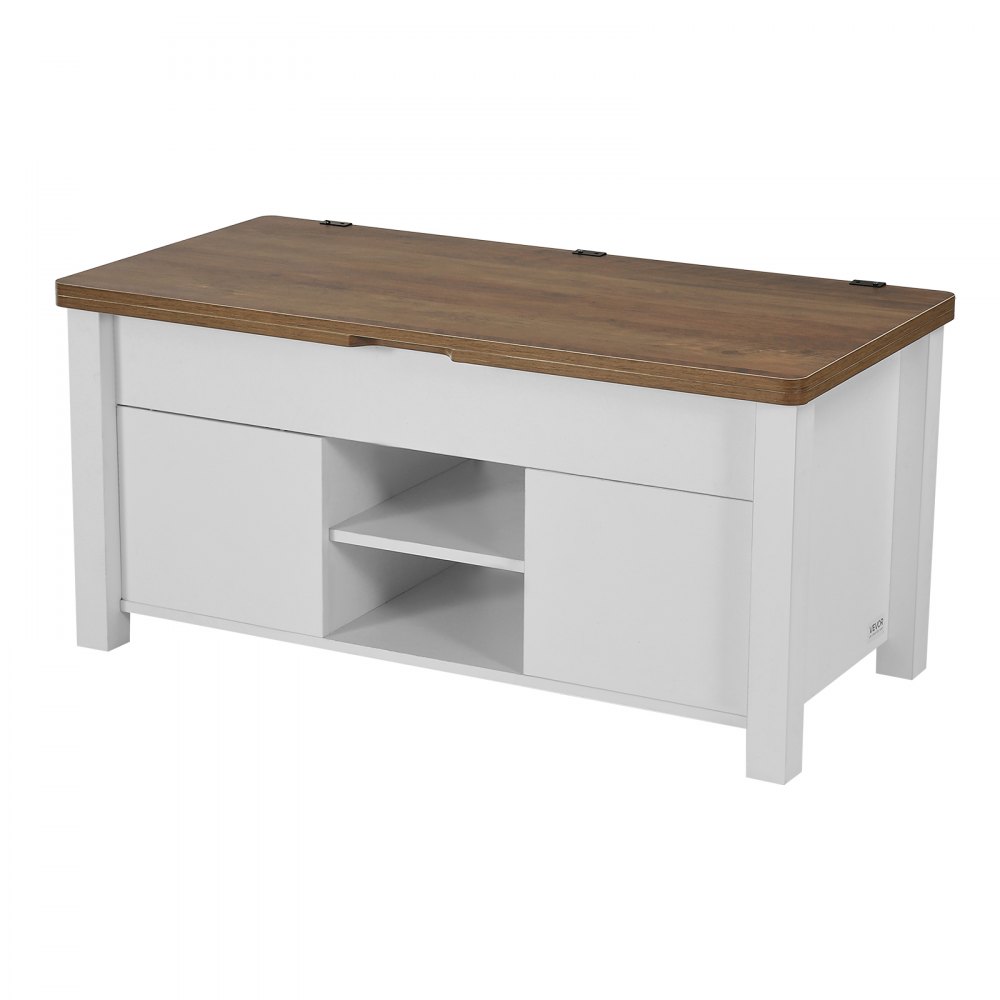 VEVOR Mesa de Centro Elevable 100 cm, Mesa de Café con Puerta Estilo Granero y Compartimento de Almacenamiento Oculto, Mesita de Salón o Comedor Tablero de Color Marrón para Salón, Oficina, Hogar
