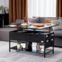 VEVOR Mesa de Centro con Tapa Elevable 1000x500x552 mm Mesa de Café Rectangular para Salón con Bolsillos de Almacenamiento Mesa de Centro Retráctil con Regleta, USB, Iluminación Ambiental, Negro