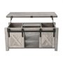 VEVOR 1000 mm Farmhouse Lift Top Coffee Table, Rustic Center Table with Barn Door and Hidden Storage Compartment, Modern Rectangle Lifting Tabletop for Living Room, Office, Home, Easy Assembly, Oak