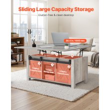 VEVOR Mesa de Centro Elevable 100 cm, Mesa de Café con Puerta Estilo Granero y Compartimento de Almacenamiento Oculto, Mesita de Salón o Comedor de Madera para Salón, Oficina, Hogar, Roble Rústico