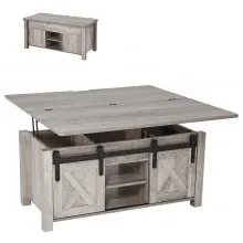 VEVOR Mesa de Centro Elevable 100 cm, Mesa de Café con Puerta Estilo Granero y Compartimento de Almacenamiento Oculto, Mesita de Salón o Comedor de Madera para Salón, Oficina, Hogar, Roble Rústico