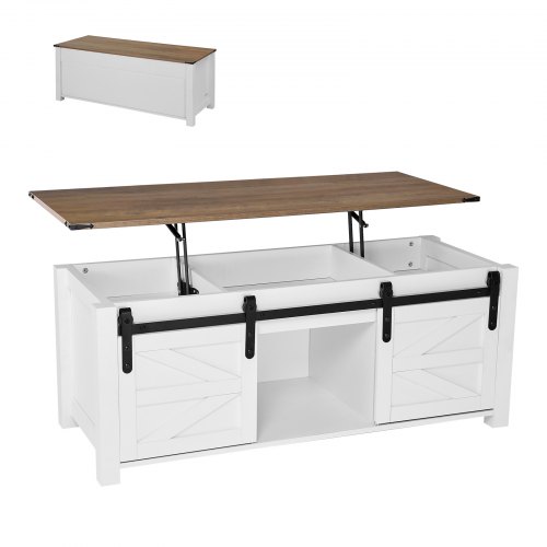 VEVOR Mesa de Centro Elevable 120 cm, Mesa de Café con Puerta Estilo Granero y Compartimento de Almacenamiento Oculto, Mesita de Salón o Comedor Tablero de Color Marrón para Salón, Oficina, Hogar