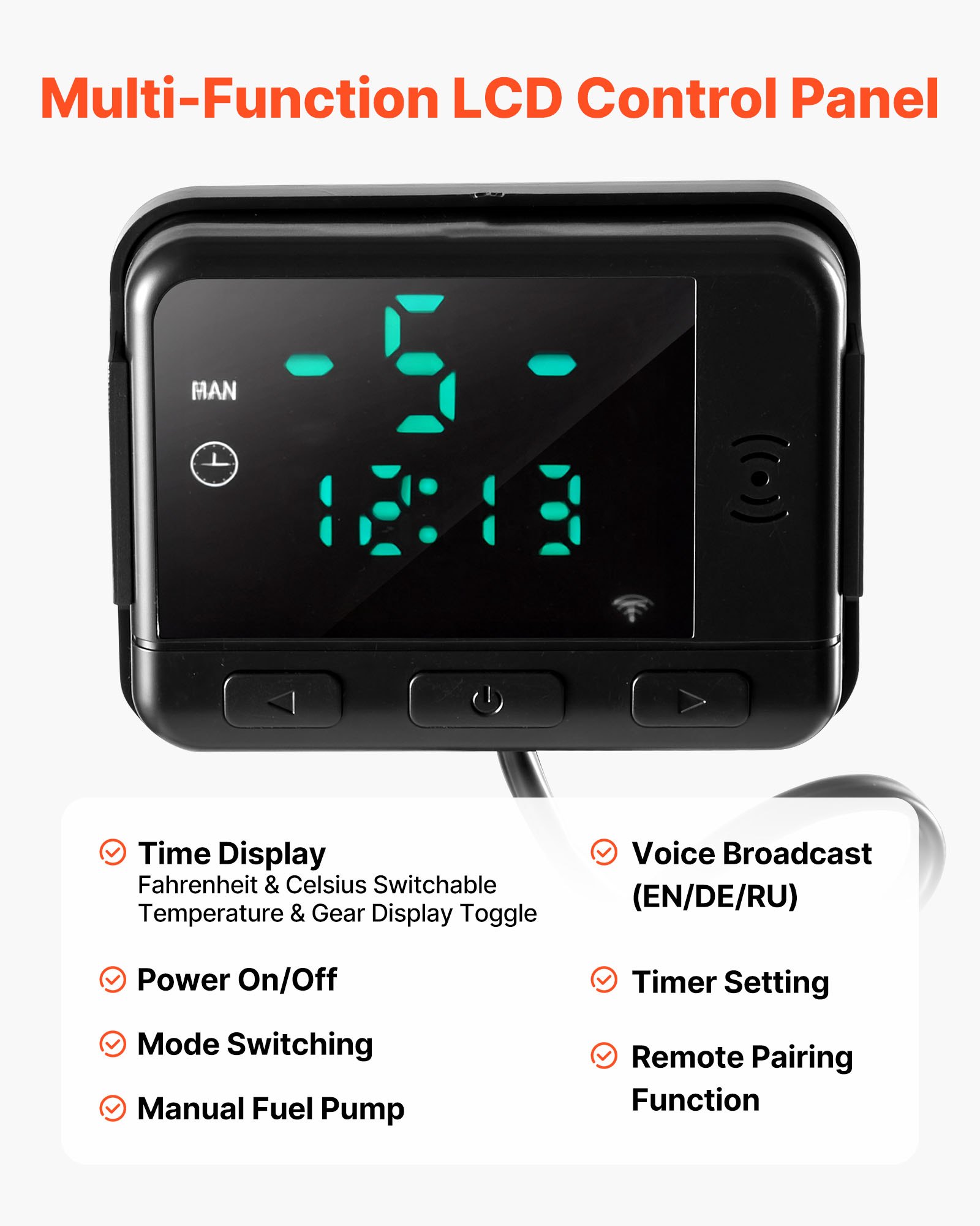 VEVOR Controlador de Calentador de Aire Diésel, con Pantalla LCD y Control Remoto, Interruptor de Termostato Universal para Calentadores de Estacionamiento de 2 kW, 5 kW y 8 kW, 81 x 63 x 18 mm