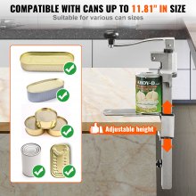 VEVOR Abrelatas manual, máquina abrelatas, catering, abrelatas comercial con base, abrelatas de mesa regulable en altura para latas de hasta 30 cm de altura, para restaurantes, hoteles, etc.