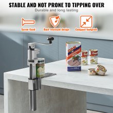VEVOR Abrelatas manual, máquina abrelatas, catering, abrelatas comercial con base, abrelatas de mesa regulable en altura para latas de hasta 30 cm de altura, para restaurantes, hoteles, etc.