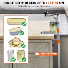 VEVOR Abrelatas Duradero Manual de Sobremesa para Latas de hasta 30 cm de Altura, Altura Ajustable, con Tornillos y Abrazadera de Mesa, para Restaurantes y Hoteles, 253 x 113 x 742 mm, Plata
