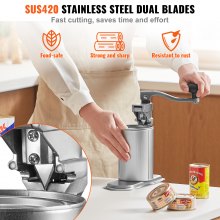 VEVOR Abrelatas Duradero Manual de Sobremesa para Latas de hasta 30 cm de Altura, Altura Ajustable, con Tornillos y Abrazadera de Mesa, para Restaurantes y Hoteles, 253 x 113 x 742 mm, Plata