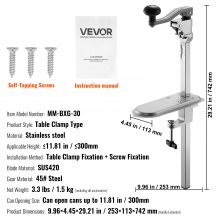 VEVOR Abrelatas Duradero Manual de Sobremesa para Latas de hasta 30 cm de Altura, Altura Ajustable, con Tornillos y Abrazadera de Mesa, para Restaurantes y Hoteles, 253 x 113 x 742 mm, Plata