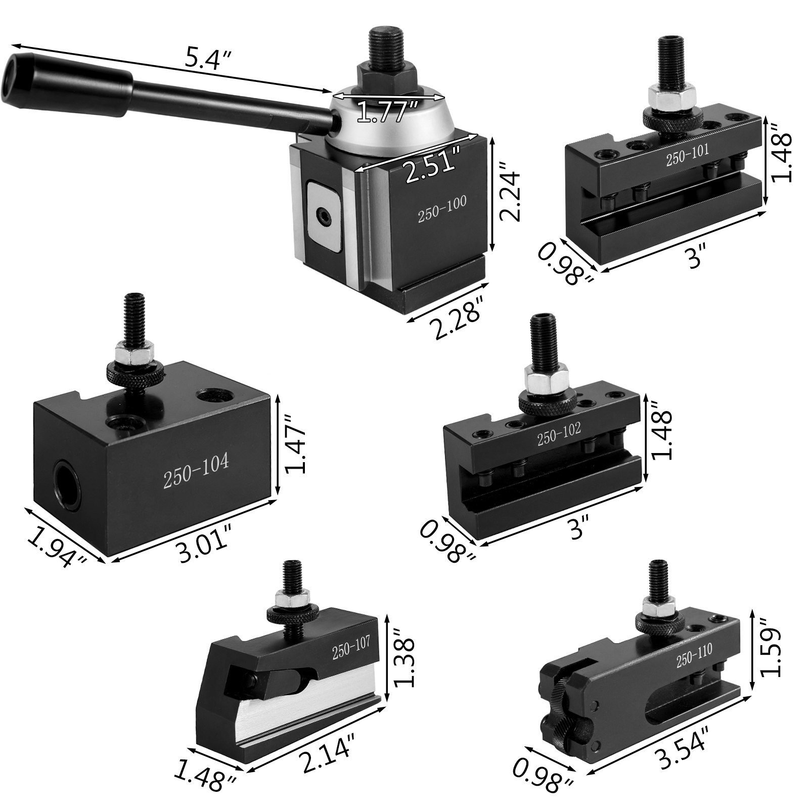 Vevor 6 Pcs Cambio Rápido De Herramientas Para Torno De 300 Mm Tipo Pistón Acero