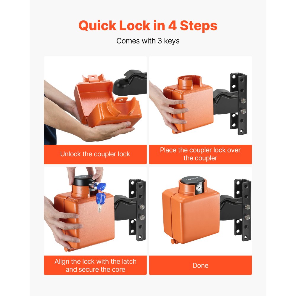 VEVOR Bloqueo de Enganche de Remolque Compatible con Acoplador de Flujo de Aire Fundido de 50,6 y 58,6 mm con 3 Llaves para Asegurar Cadenas de Seguridad Resistente a Corrosión para Remolques de RV