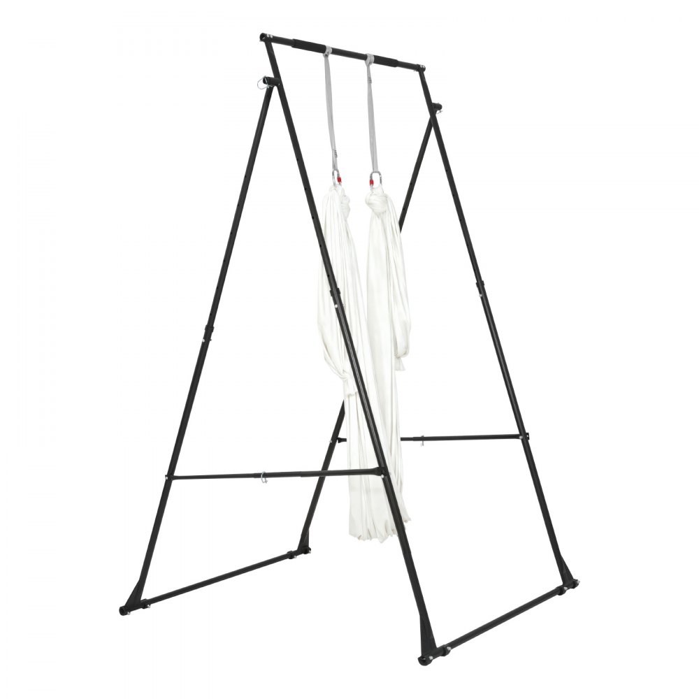 VEVOR Soporte de Yoga con Estructura Triangular Capacidad de 200 kg, Soporte Aéreo de Tela con Espuma EVA y Hamaca de Yoga de 6,6 yardas, Ajuste Horizontal de 4 Niveles y Vertical de 6 Niveles