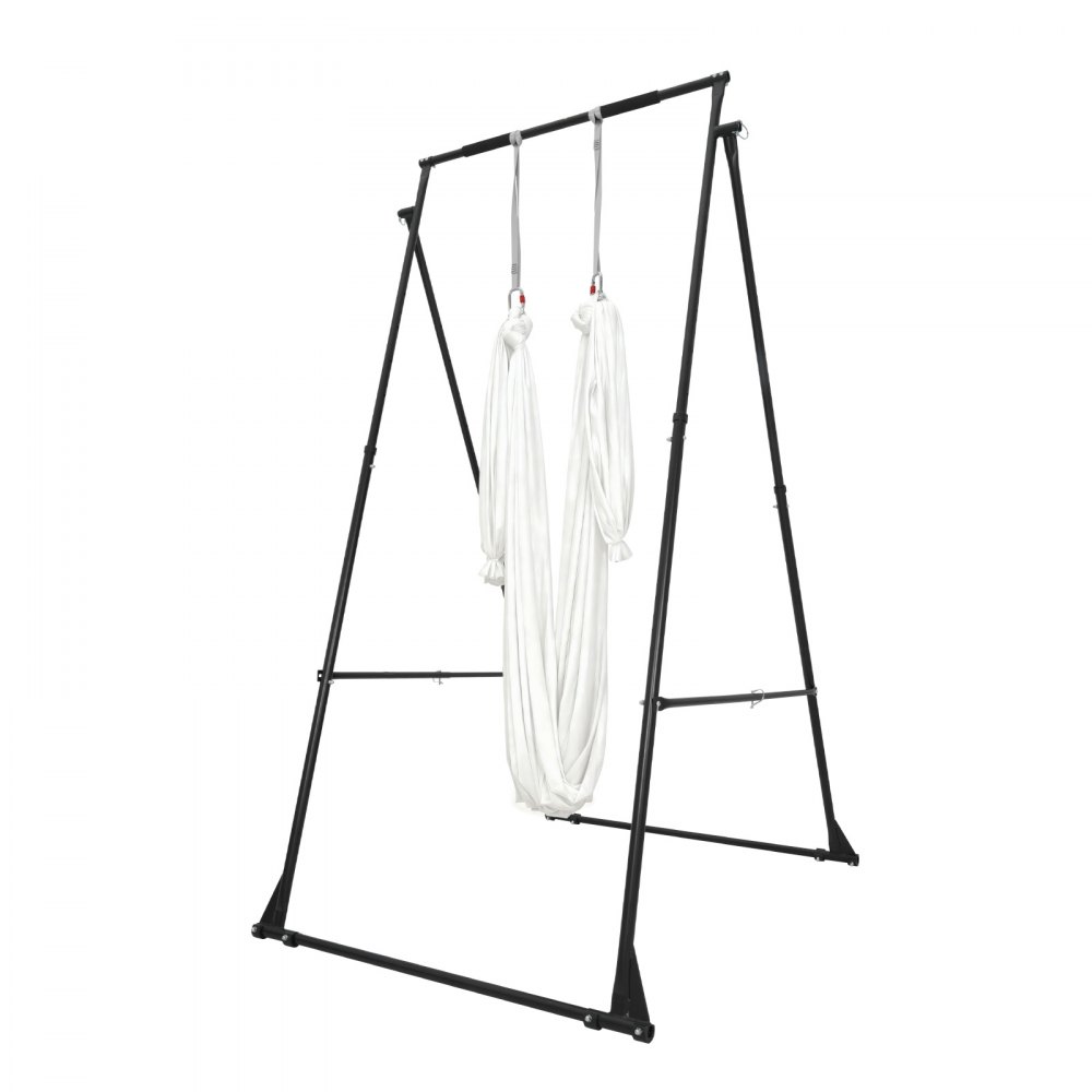 VEVOR Soporte de Yoga con Estructura Triangular Capacidad de 200 kg, Soporte Aéreo de Tela con Espuma EVA y Hamaca de Yoga de 6,6 yardas, Ajuste Horizontal de 4 Niveles y Vertical de 6 Niveles