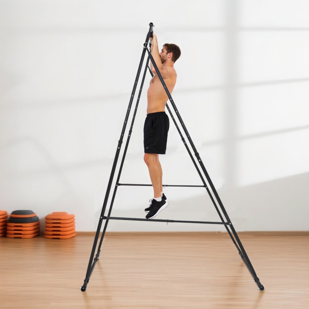VEVOR Soporte de Yoga con Estructura Triangular Capacidad de 200 kg, Soporte Aéreo de Tela con Espuma EVA y Hamaca de Yoga de 6,6 yardas, Ajuste Horizontal de 4 Niveles y Vertical de 6 Niveles