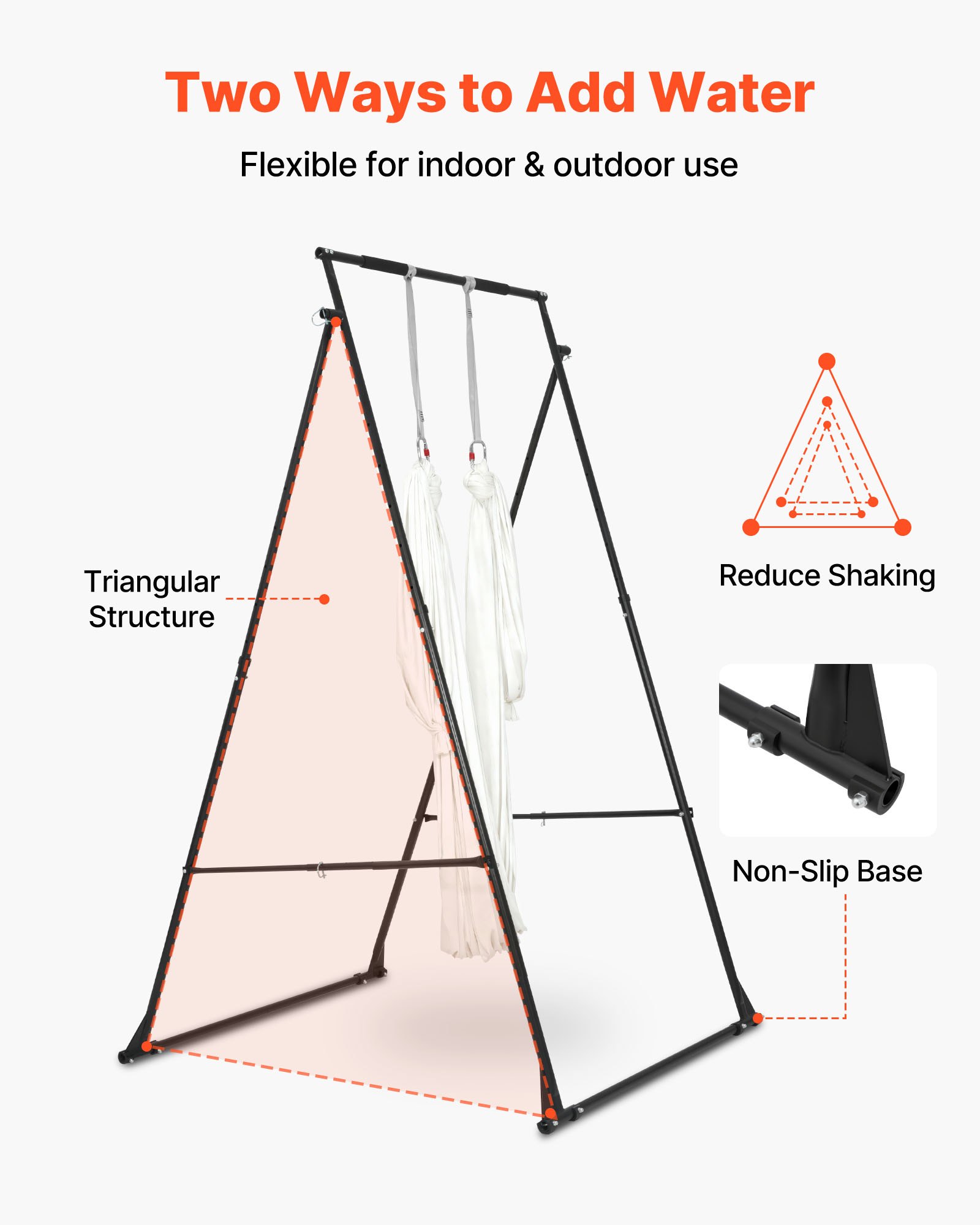 VEVOR Soporte de Yoga con Estructura Triangular Capacidad de 200 kg, Soporte Aéreo de Tela con Espuma EVA y Hamaca de Yoga de 6,6 yardas, Ajuste Horizontal de 4 Niveles y Vertical de 6 Niveles