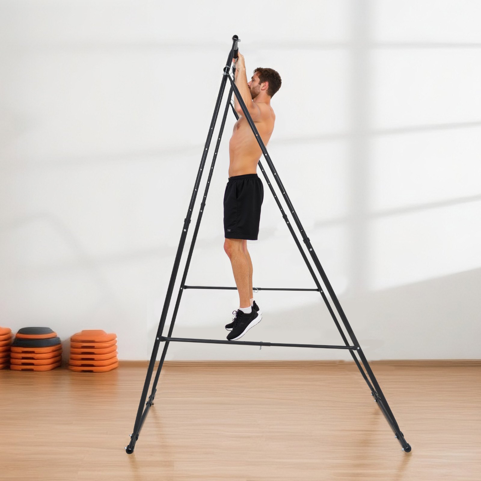 VEVOR Soporte de Yoga con Estructura Triangular Capacidad de 200 kg, Soporte Aéreo de Tela con Espuma EVA y Hamaca de Yoga de 6,6 yardas, Ajuste Horizontal de 4 Niveles y Vertical de 6 Niveles
