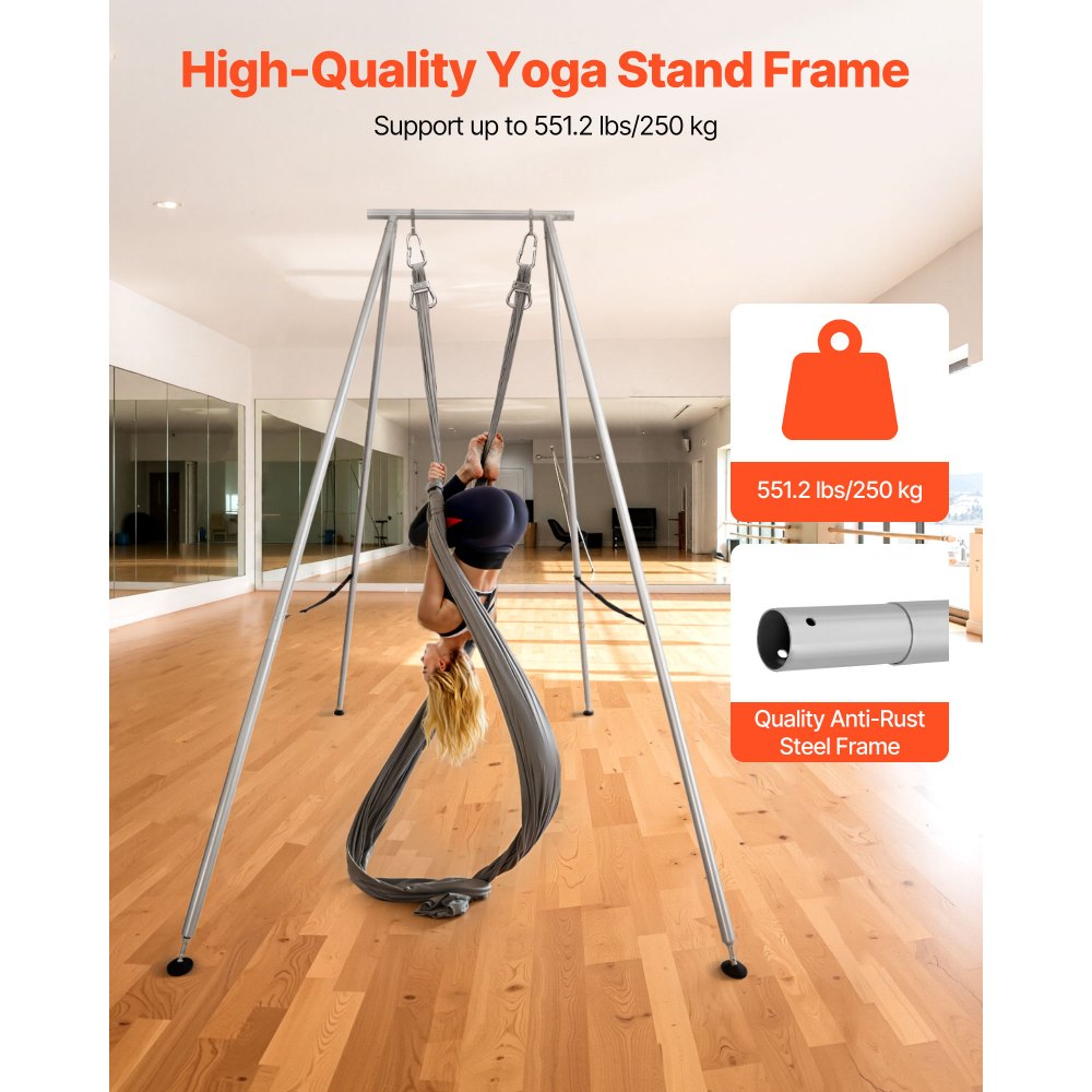 VEVOR Yoga Stand Frame, 3m Length Swing Stand, Max 250 kg Load Triangular Structure Aerial Rig, Aerial Silk Stands for Yoga Enthusiasts, Non-Slip Base, Lightweight, Detachable Design