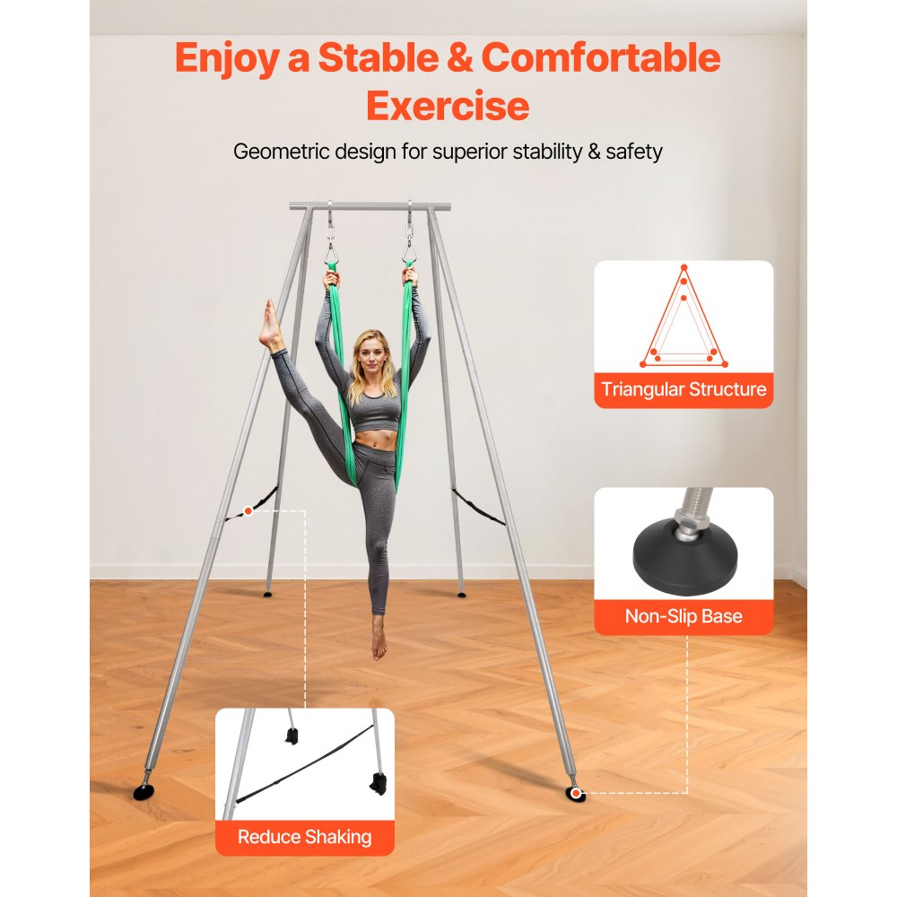 VEVOR Yoga Stand Frame, 3m Length Swing Stand, Max 250 kg Load Triangular Structure Aerial Rig, Aerial Silk Stands for Yoga Enthusiasts, Non-Slip Base, Lightweight, Detachable Design