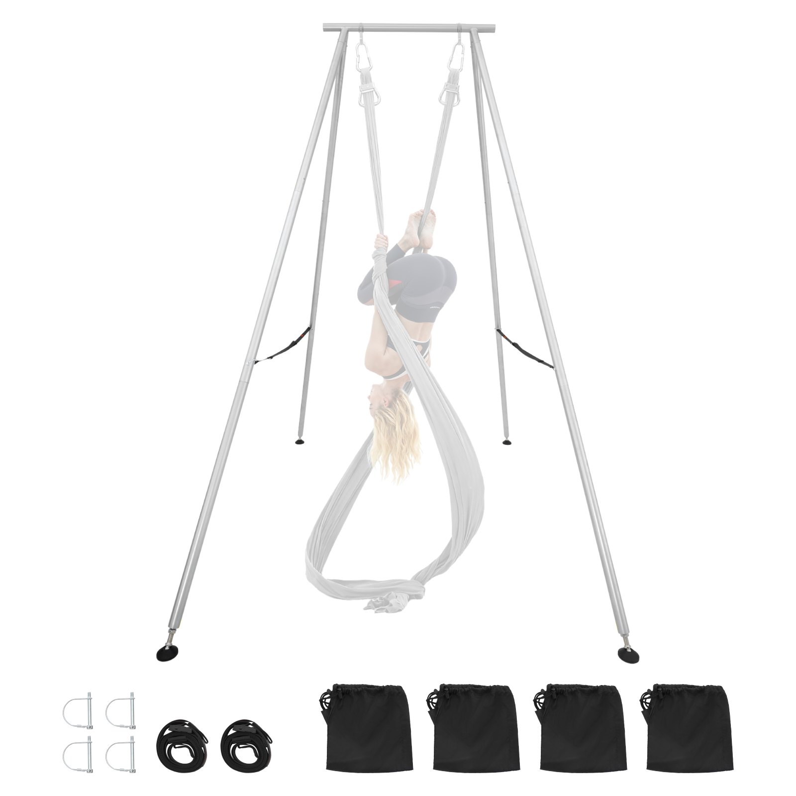 VEVOR Yoga Stand Frame, 3m Length Swing Stand, Max 250 kg Load Triangular Structure Aerial Rig, Aerial Silk Stands for Yoga Enthusiasts, Non-Slip Base, Lightweight, Detachable Design