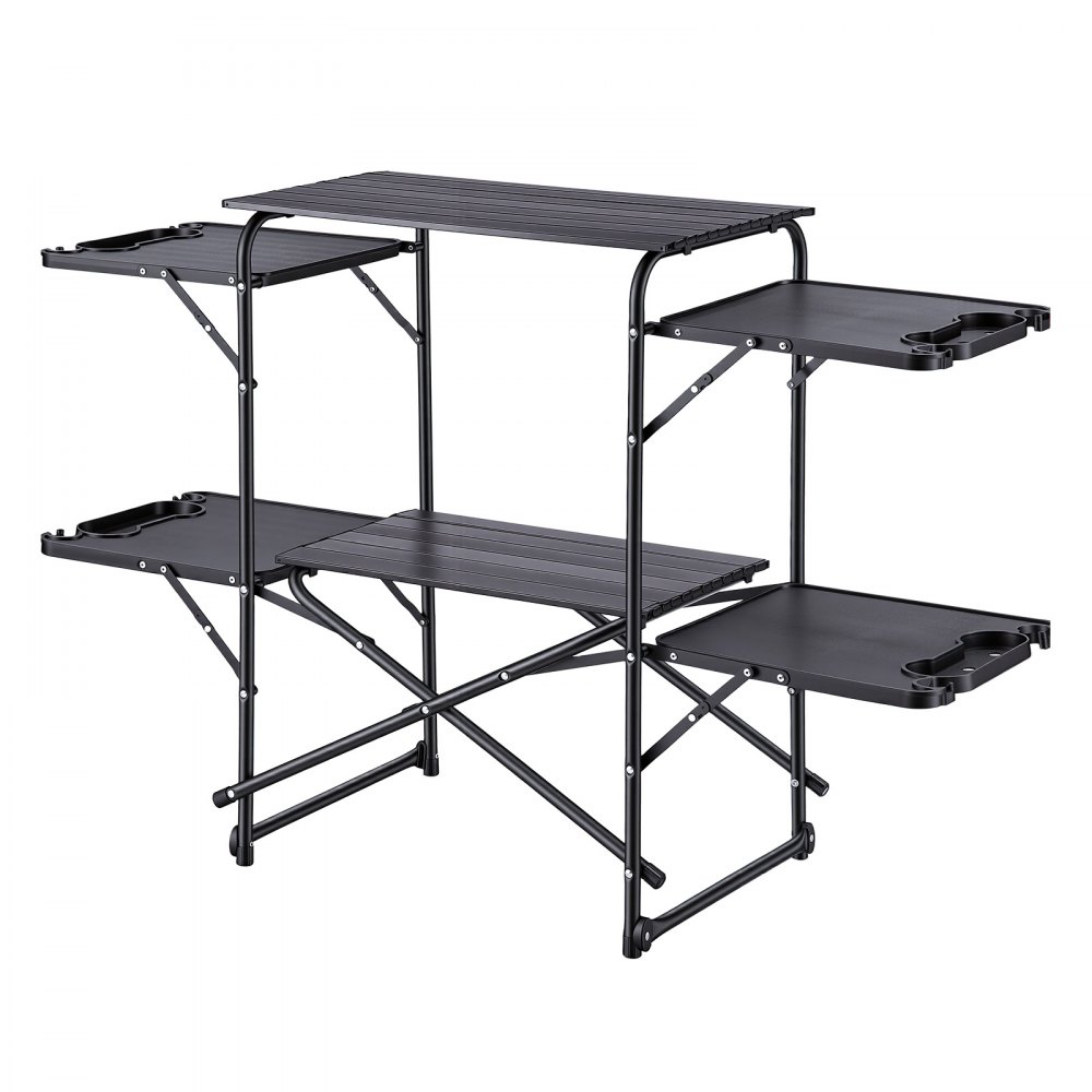 VEVOR Cocina de Camping Plegable 130 x 45 x 90 cm, Mueble de Cocina para Acampar con 4 Mesas Laterales y Bolsa de Transporte, Mesa de Camping para Picnic, Barbacoa, Fiesta, Viajes en Autocaravana