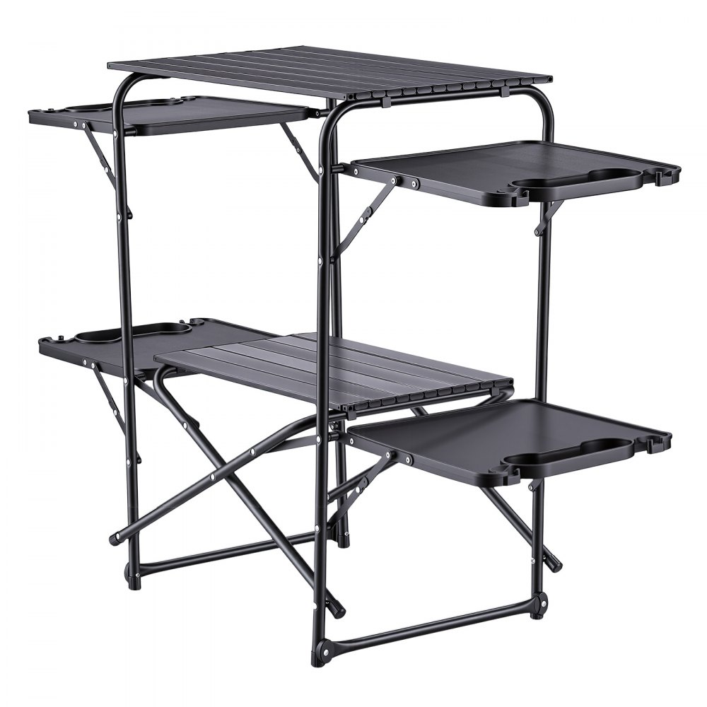VEVOR Cocina de Camping Plegable 130 x 45 x 90 cm, Mueble de Cocina para Acampar con 4 Mesas Laterales y Bolsa de Transporte, Mesa de Camping para Picnic, Barbacoa, Fiesta, Viajes en Autocaravana