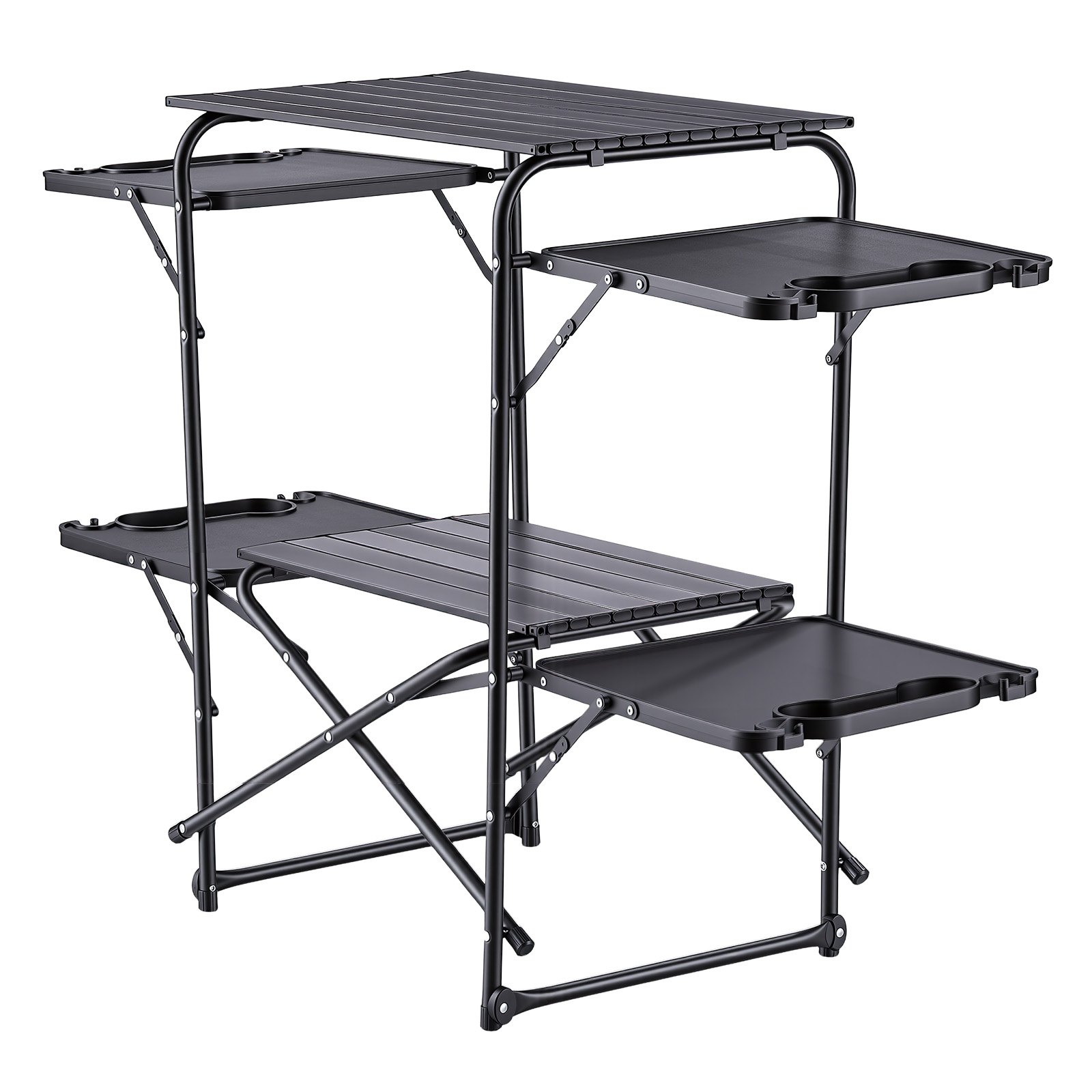 VEVOR Cocina de Camping Plegable 130 x 45 x 90 cm, Mueble de Cocina para Acampar con 4 Mesas Laterales y Bolsa de Transporte, Mesa de Camping para Picnic, Barbacoa, Fiesta, Viajes en Autocaravana