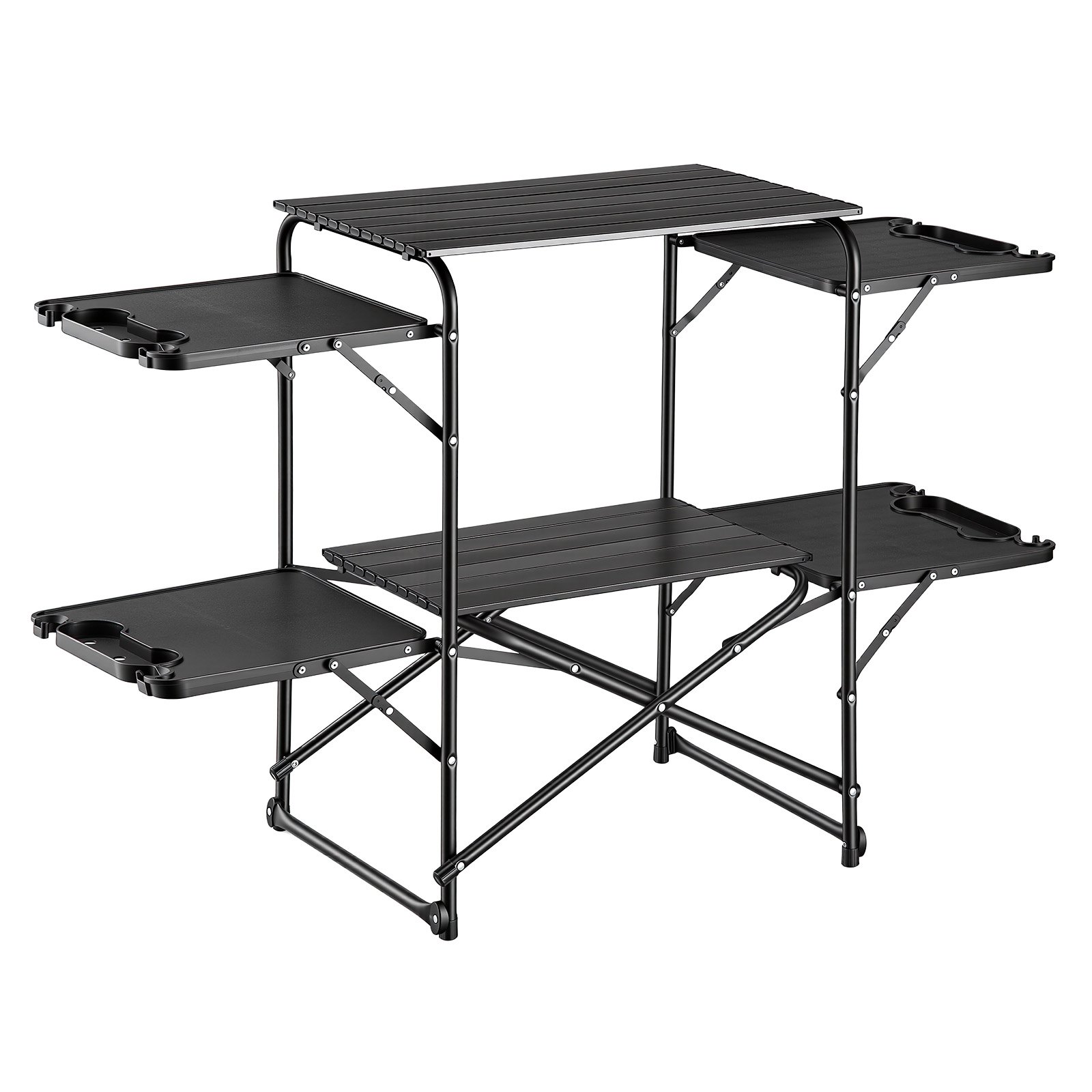 VEVOR Cocina de Camping Plegable 130 x 45 x 90 cm, Mueble de Cocina para Acampar con 4 Mesas Laterales y Bolsa de Transporte, Mesa de Camping para Picnic, Barbacoa, Fiesta, Viajes en Autocaravana