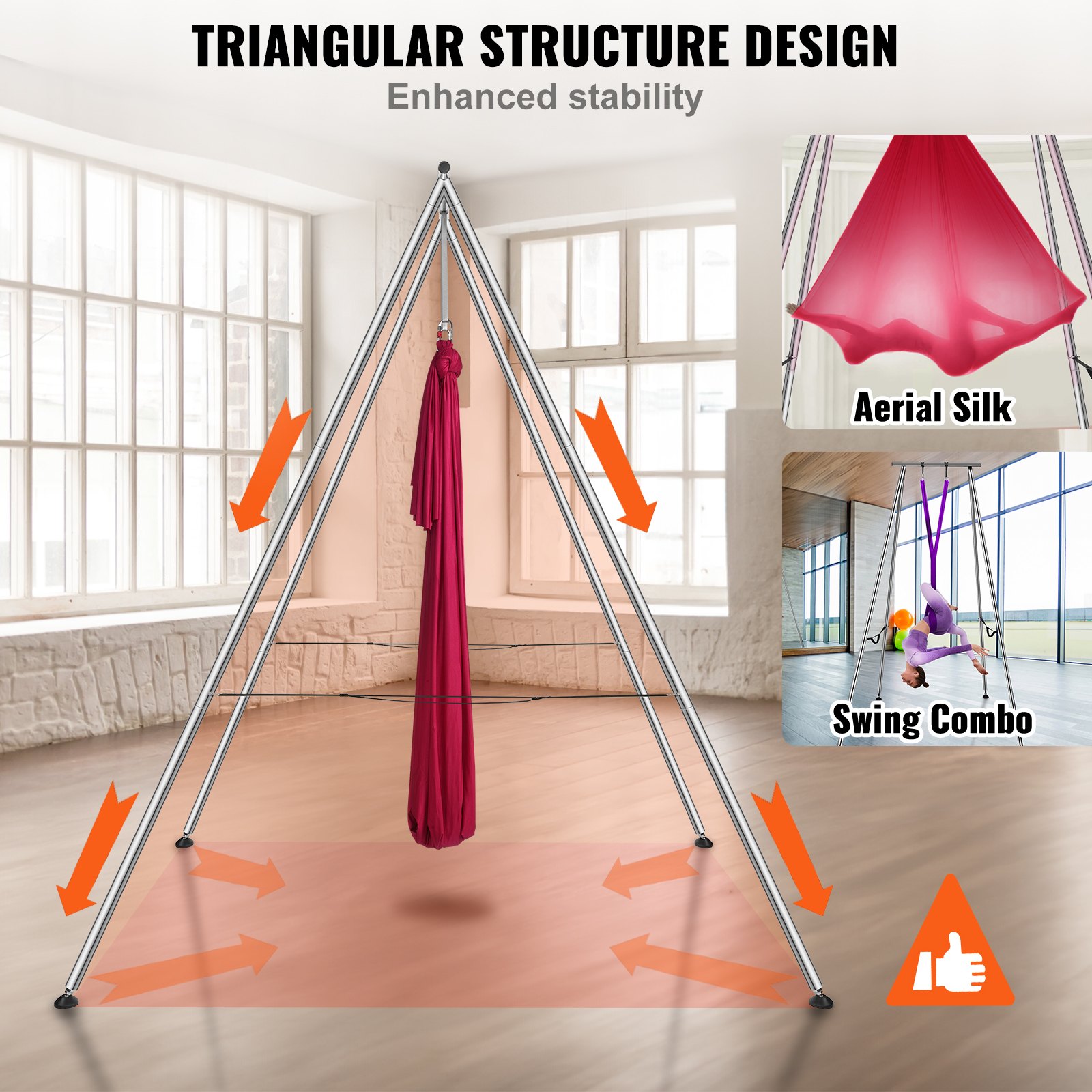 VEVOR Aerial Yoga Hammock with Yoga Frame 6 x 2.6 m, Red Yoga Swing Air Flying, Yoga Swing Hammock Swing 250 kg Max. Load Capacity, incl. Yoga Socks & Foot Pads, Anti-Gravity Exercises
