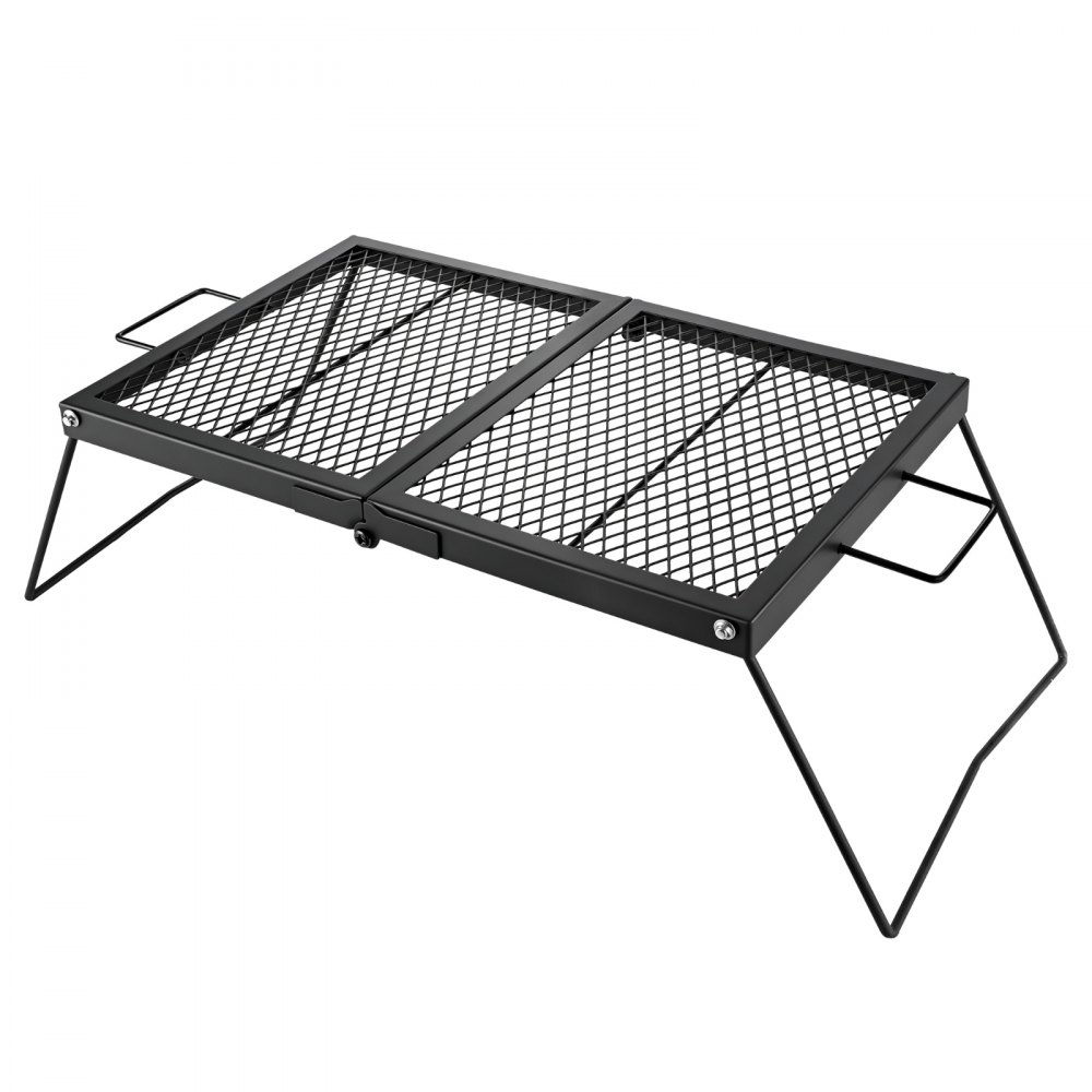VEVOR Parrilla Portátil Plegable de Acero al Carbono 758 x 383 x 235 mm, Contacto Directo con Alimentos, Con Patas y Asas, Soporta hasta 600 °C, para Asar al Aire Libre, Camping, Jardín, Negro