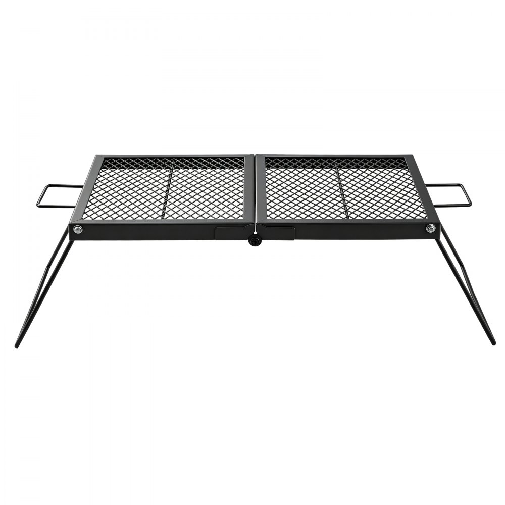 VEVOR Parrilla Portátil Plegable de Acero al Carbono 758 x 383 x 235 mm, Contacto Directo con Alimentos, Con Patas y Asas, Soporta hasta 600 °C, para Asar al Aire Libre, Camping, Jardín, Negro