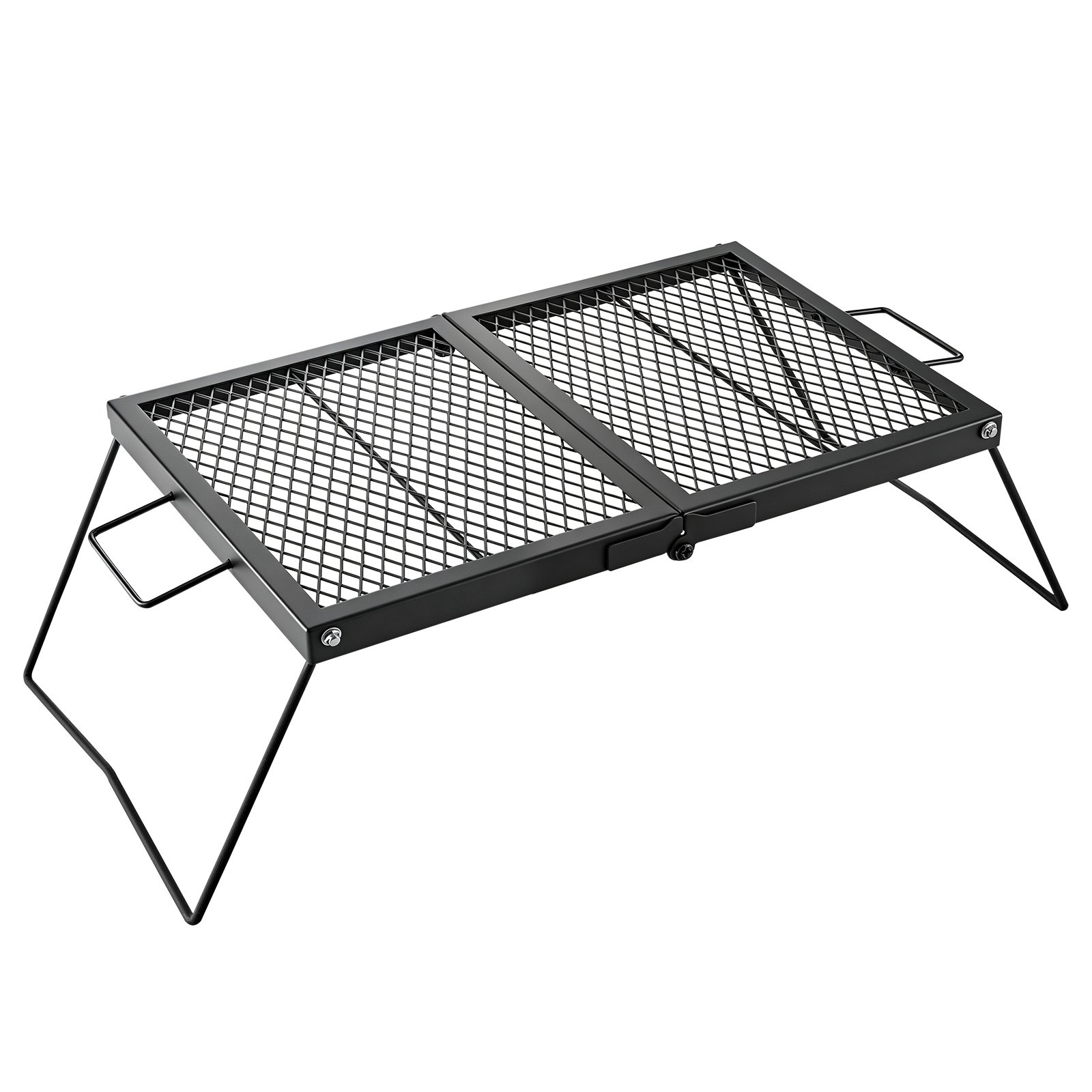 VEVOR Parrilla Portátil Plegable de Acero al Carbono 758 x 383 x 235 mm, Contacto Directo con Alimentos, Con Patas y Asas, Soporta hasta 600 °C, para Asar al Aire Libre, Camping, Jardín, Negro