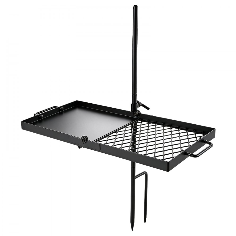 VEVOR Parrilla Giratoria para Hoguera 610 x 355 mm de Acero al Carbono, Parrilla para Fogatas, Rejilla Rectangular, Con Soporte, Soporta hasta 600°C, para Fuego Abierto, Camping, Jardín, Negro