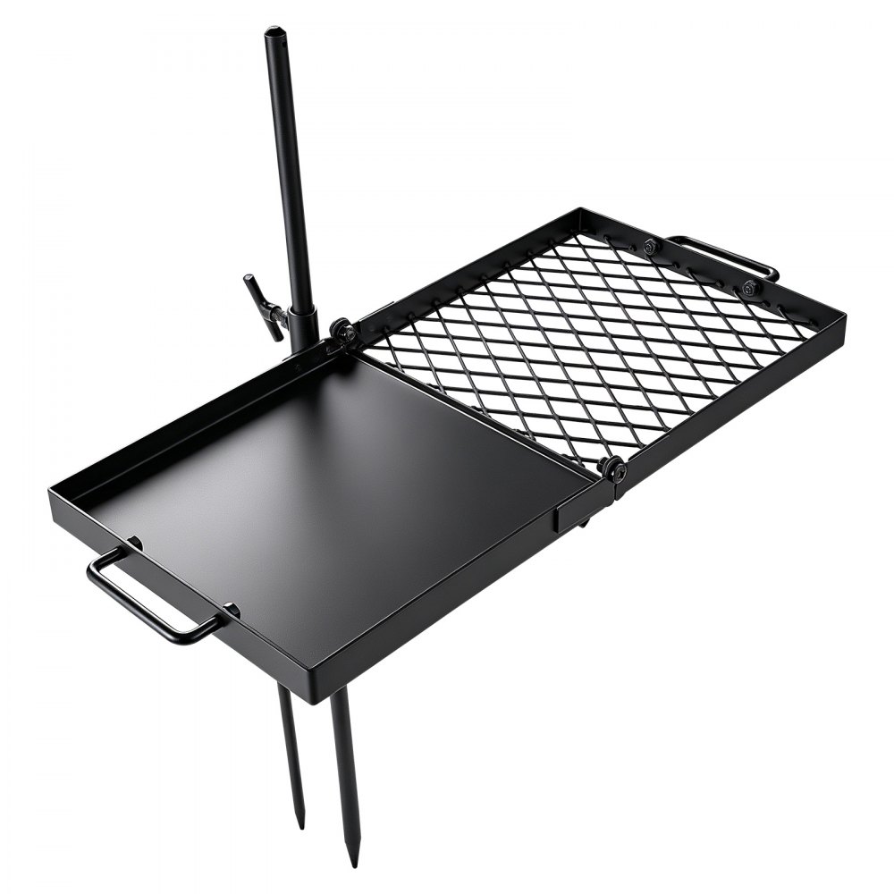 VEVOR Parrilla Giratoria para Hoguera 610 x 355 mm de Acero al Carbono, Parrilla para Fogatas, Rejilla Rectangular, Con Soporte, Soporta hasta 600°C, para Fuego Abierto, Camping, Jardín, Negro