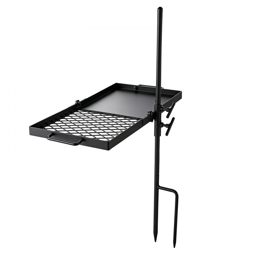VEVOR Parrilla Giratoria para Hoguera 610 x 355 mm de Acero al Carbono, Parrilla para Fogatas, Rejilla Rectangular, Con Soporte, Soporta hasta 600°C, para Fuego Abierto, Camping, Jardín, Negro