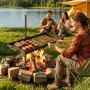 VEVOR Parrilla Giratoria para Hoguera 610 x 355 mm de Acero al Carbono, Parrilla para Fogatas, Rejilla Rectangular, Con Soporte, Soporta hasta 600°C, para Fuego Abierto, Camping, Jardín, Negro