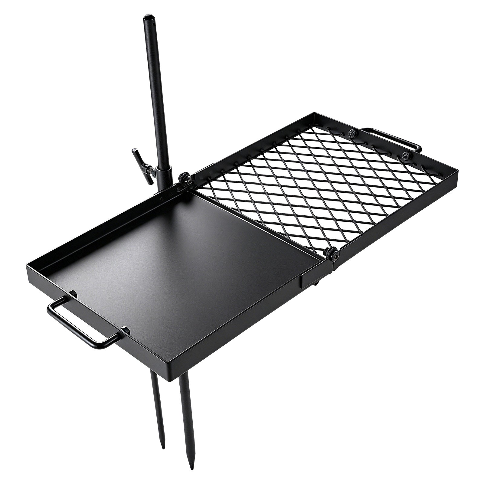 VEVOR Parrilla Giratoria para Hoguera 610 x 355 mm de Acero al Carbono, Parrilla para Fogatas, Rejilla Rectangular, Con Soporte, Soporta hasta 600°C, para Fuego Abierto, Camping, Jardín, Negro