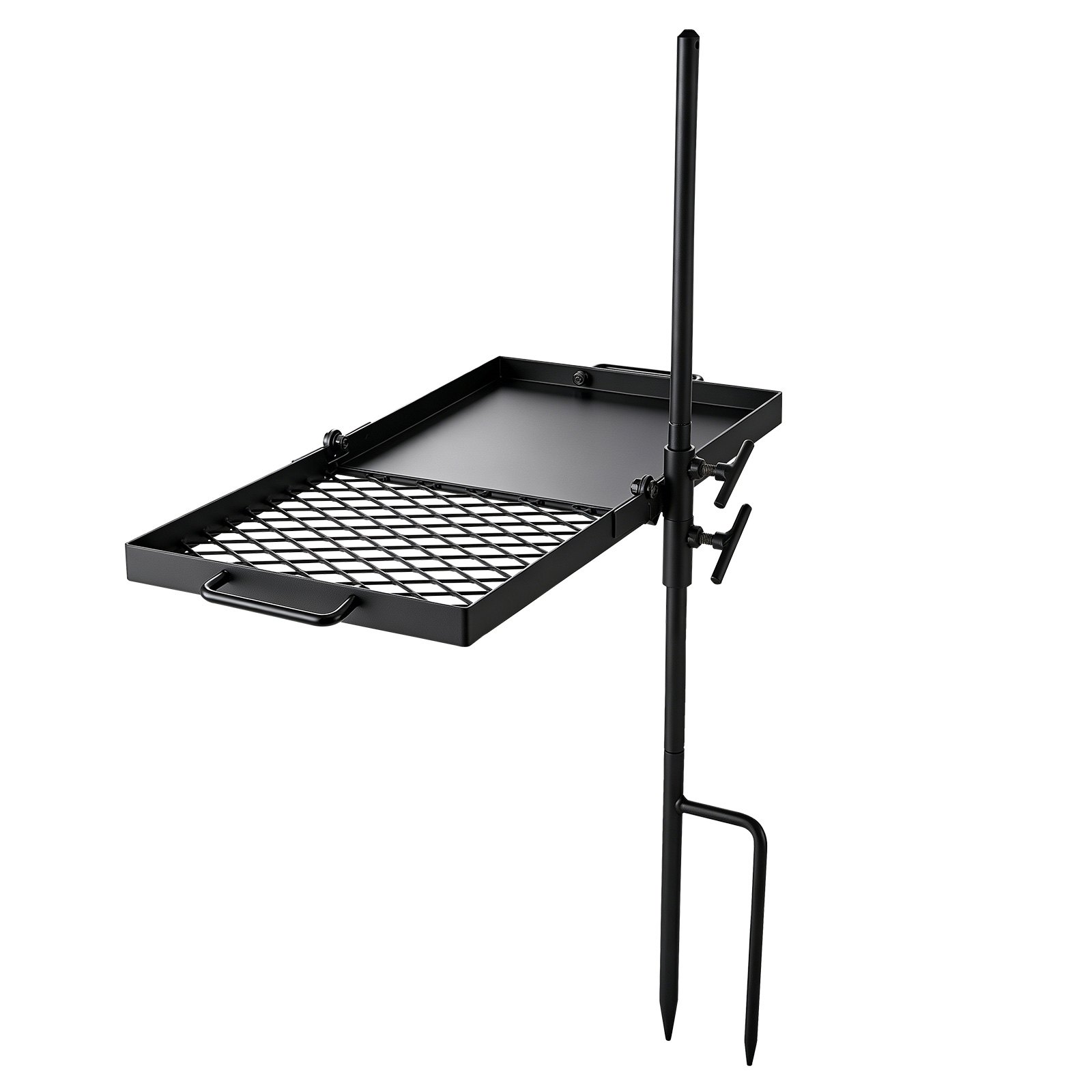 VEVOR Parrilla Giratoria para Hoguera 610 x 355 mm de Acero al Carbono, Parrilla para Fogatas, Rejilla Rectangular, Con Soporte, Soporta hasta 600°C, para Fuego Abierto, Camping, Jardín, Negro