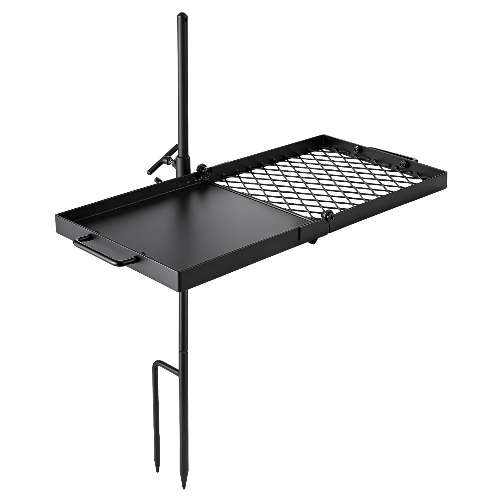 VEVOR Parrilla Giratoria para Hoguera 610 x 355 mm de Acero al Carbono, Parrilla para Fogatas, Rejilla Rectangular, Con Soporte, Soporta hasta 600°C, para Fuego Abierto, Camping, Jardín, Negro