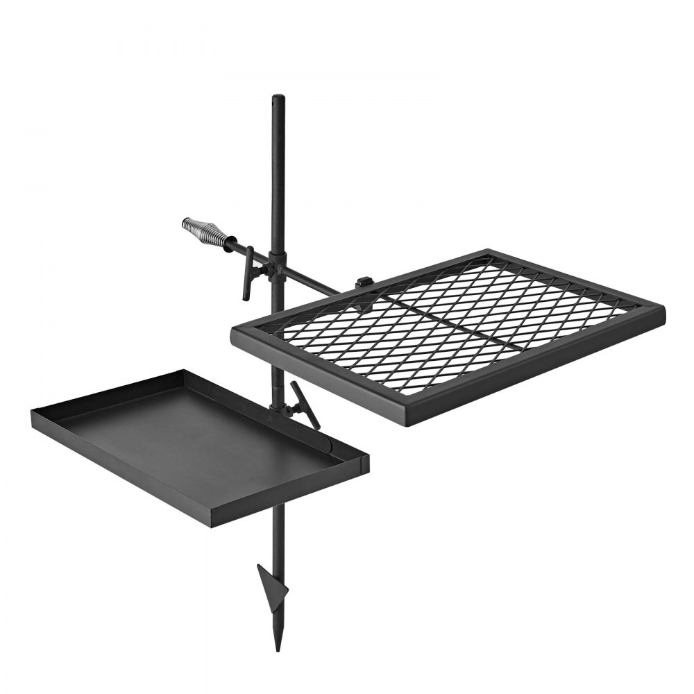 VEVOR Parrilla para Hoguera con Rejilla y Plancha de Acero al Carbono, Giratoria, Rejilla de 435x310 mm, Plancha de 417x257 mm, Con Soporte, Soporta hasta 600°C, para Fuego Abierto, Camping, Negro