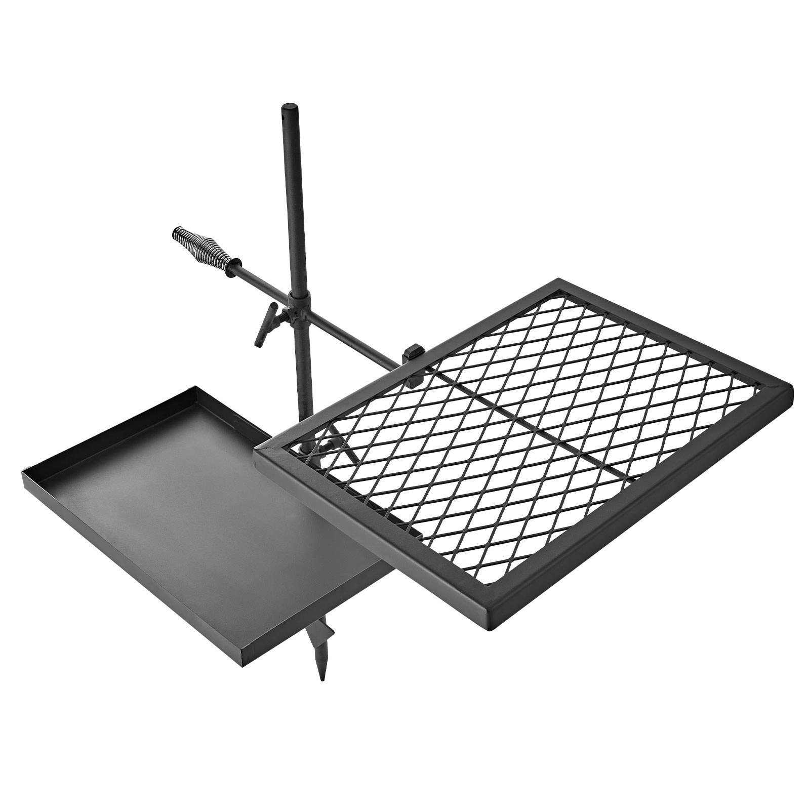 VEVOR Parrilla para Hoguera con Rejilla y Plancha de Acero al Carbono, Giratoria, Rejilla de 435x310 mm, Plancha de 417x257 mm, Con Soporte, Soporta hasta 600°C, para Fuego Abierto, Camping, Negro