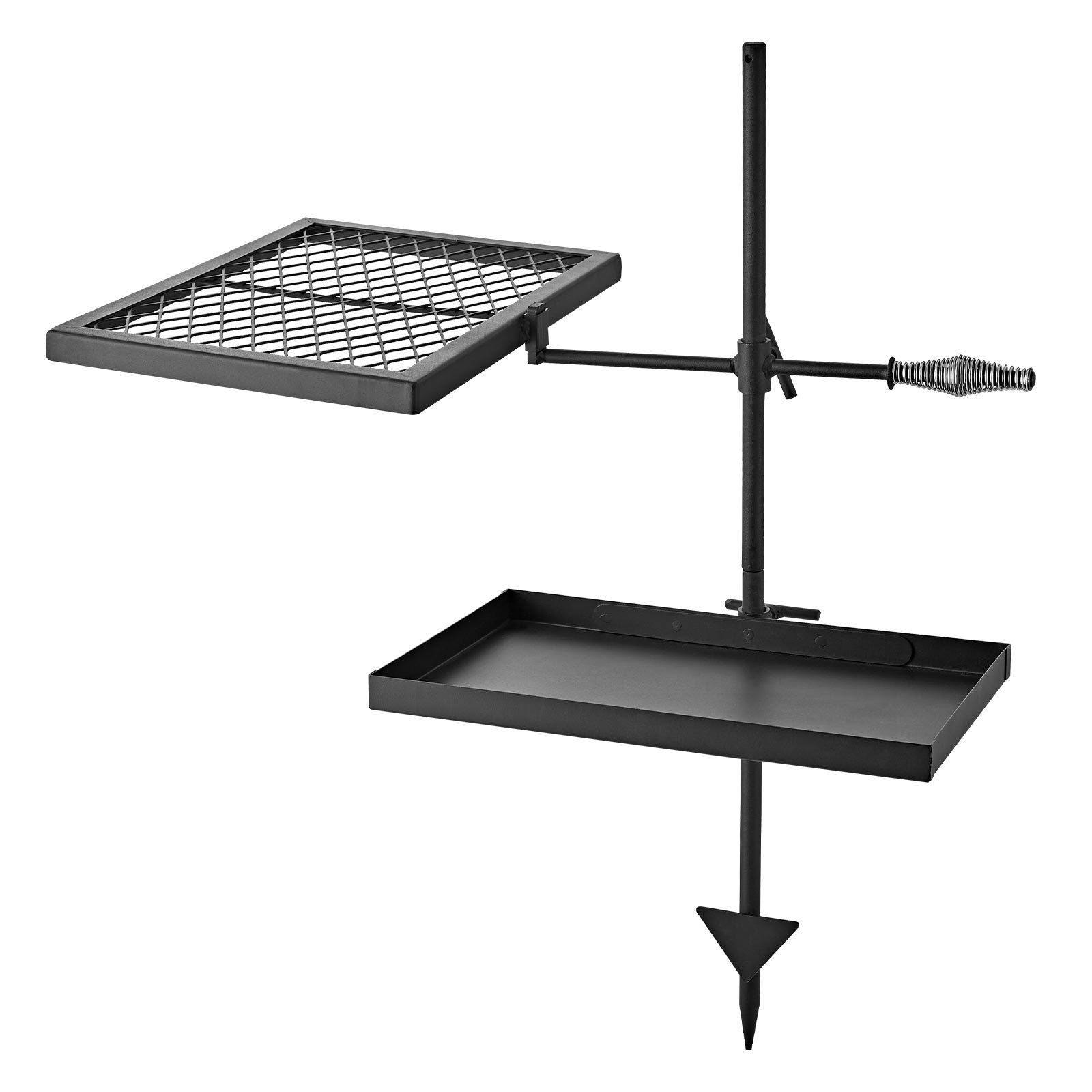 VEVOR Parrilla para Hoguera con Rejilla y Plancha de Acero al Carbono, Giratoria, Rejilla de 435x310 mm, Plancha de 417x257 mm, Con Soporte, Soporta hasta 600°C, para Fuego Abierto, Camping, Negro