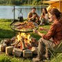 VEVOR Parrilla Redonda para Hoguera 620 mm Giratoria de Acero al Carbono, Parrilla para Fogatas, Con Soporte en Forma de Z, Portátil, Soporta hasta 600°C, para Fuego Abierto, Camping, Jardín, Negro