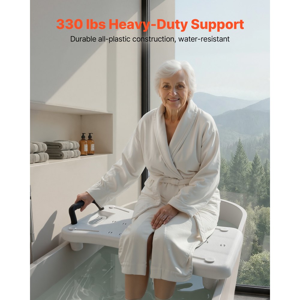 VEVOR Tabla de Bañera Ajustable 41-62 cm, Asiento de Bañera con Mango Carga de 150 kg, Silla de Bañera con Patas Antideslizantes Ajustables para Adultos, Personas Mayores, Personas con Discapacidad