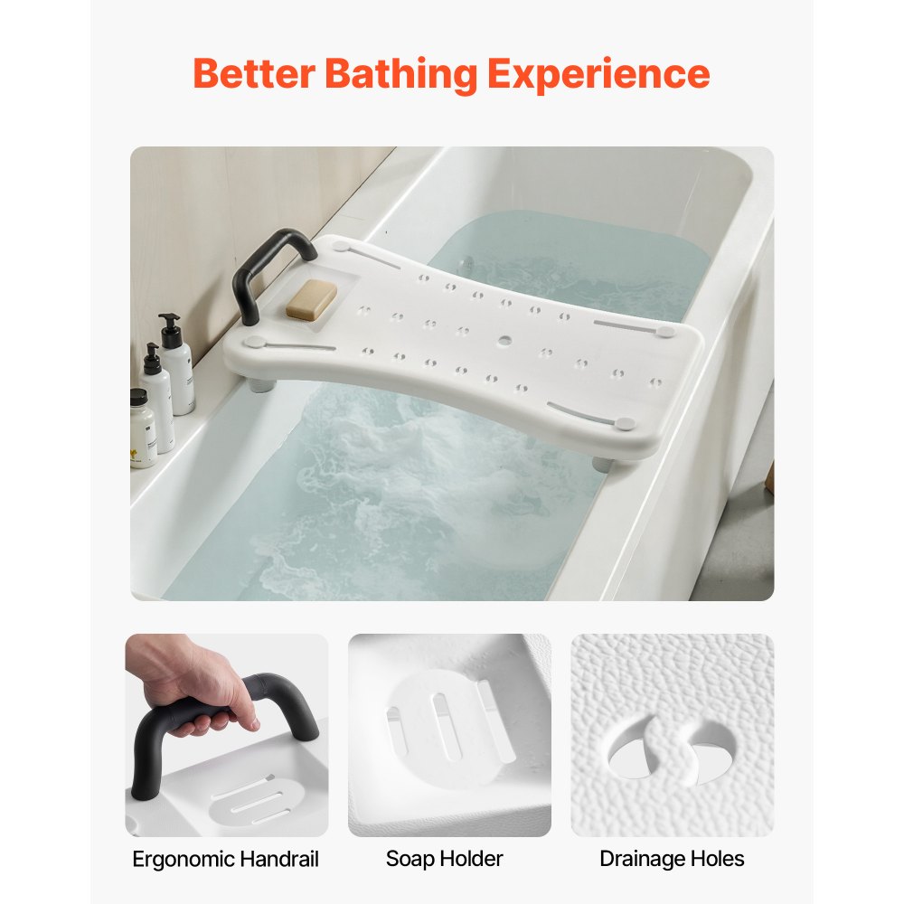 VEVOR Tabla de Bañera Ajustable 41-62 cm, Asiento de Bañera con Mango Carga de 150 kg, Silla de Bañera con Patas Antideslizantes Ajustables para Adultos, Personas Mayores, Personas con Discapacidad