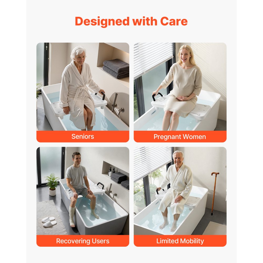 VEVOR Tabla de Bañera Ajustable 41-62 cm, Asiento de Bañera con Mango Carga de 150 kg, Silla de Bañera con Patas Antideslizantes Ajustables para Adultos, Personas Mayores, Personas con Discapacidad